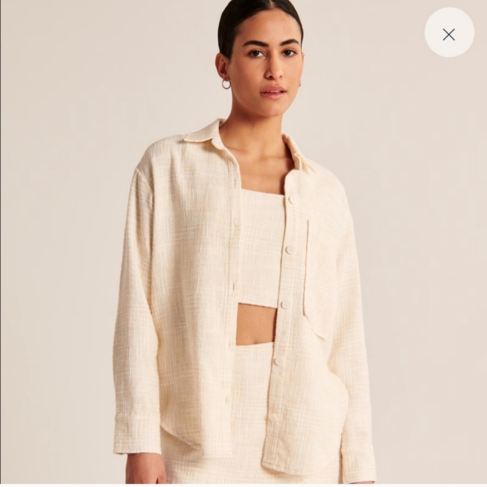 Abercrombie Oversized Tweed Ivory Button Down Shirt